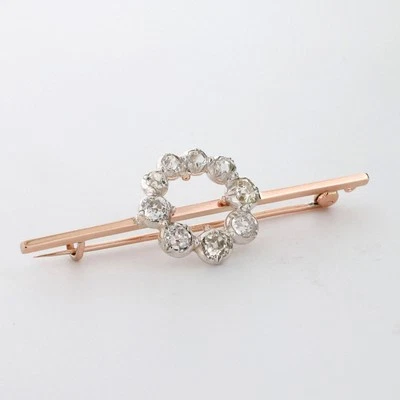 1.40 TW Diamond Circle Of Life Brooch Pin 8K Yellow Gold SS 1.95" Vintage - Image 1 of 4