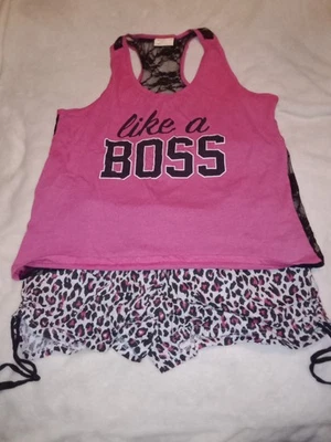 Bobbie Brooks 2-pc Pajama Set Shorts with Tank Top PJs Leopard Print & Lace 1X - Image 1 of 4