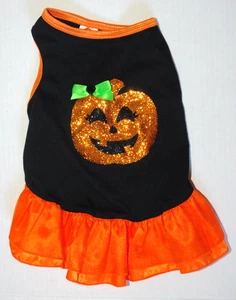 Girl Dog Clothes Medium Black Orange Halloween Dress Outfit CHECK MEASUREMENTS - Picture 1 of 3