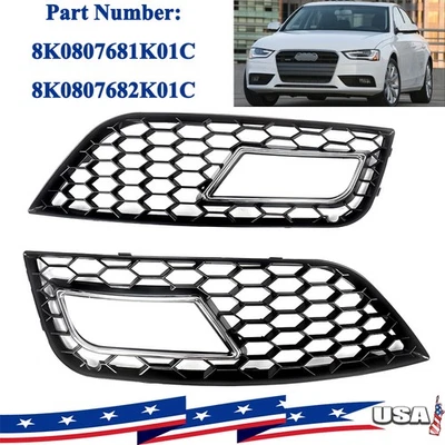 RS4 Style Grill For 2013-2016 Audi A4 B8.5 Front Fog Light Grille w/ Chrome Trim Foto 1 de 4