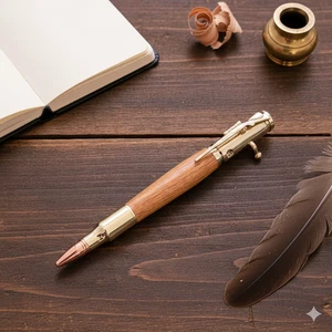 Pluma de acción de perno calibre 30 torneada a mano madera de jatoba oro cobre borde tinta negra - Imagen 1 de 8
