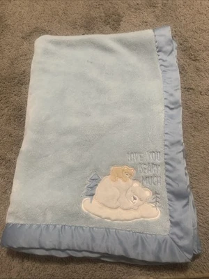 Wendy Bellissimo Blue Bear Baby Blanket Love You Beary Much - Image 1 of 4