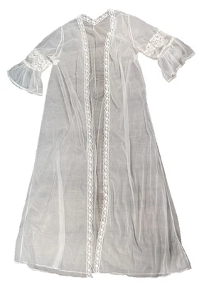 Винтажный JCPenney M чистый нейлон кружева халат Peignoir свадебное белье прикрыть Duster - Изображение 1 из 4