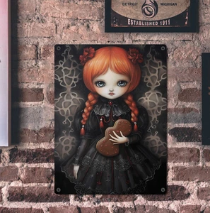 Letrero de arte de pared de metal de vacaciones de galletas de Navidad gótico para niña decoración del hogar 12x16 grande - Imagen 1 de 3
