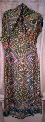 1960-70s Hand Made Groovy Flower Power Hippie Halter Sun Dress and Shoulder Wrap - Image 1 of 4