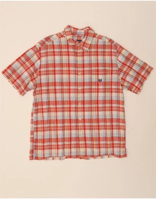 CHAPS Mens Short Sleeve Shirt Large Red Check Linen JF05 - Image 1 of 3