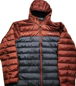 Eddie Bauer Jacket Mens 2XL Gray Burgundy Hooded Down Puffer EB650 Colorblock - Picture 1 of 9