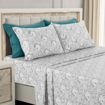 Conjunto de lençóis queen LUX Décor Paisley – 6 peças lençóis de microfibra ultra macios... - Imagem 1 de 4