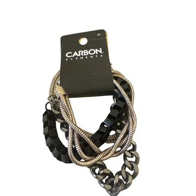 Juego de pulsera de elementos de carbono para hombre cadena de plata negra multi hilo NUEVO Foto 1 de 4