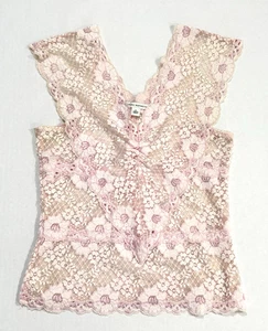 Banana Republic Blouse Womens S Baby Doll Floral Lace Sheer Y2K Creamy Pink Top - Picture 1 of 10
