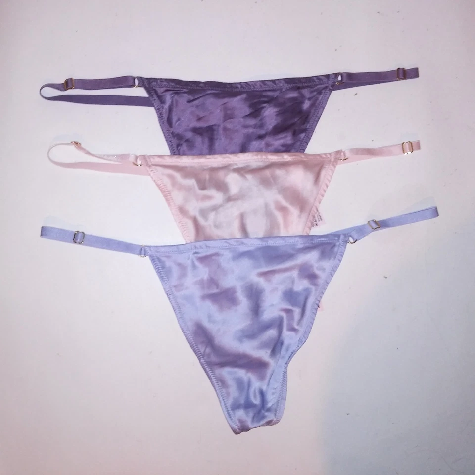 Juego de 3 Tanga Victoria Secret Panty XL V Tanga Sólido Azul Púrpura Rosa Nuevo Foto 1 de 4