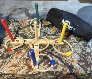 Juego de cuerda de lanzar anillo de madera tradicional exterior interior juego familiar estuche de transporte - Imagen 1 de 6