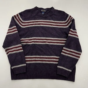 VTG Brooks Brothers Scottish Lambswool Cable Knit Sweater Purple Striped Mens XL - Picture 1 of 11