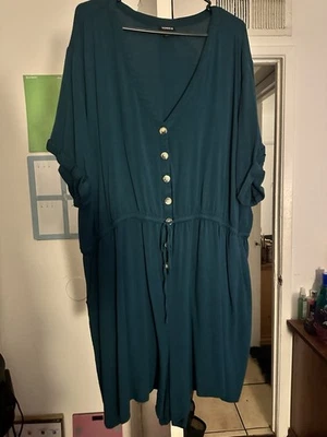 Mameluco delantero con botones torridos de rayón verde azulado talla 4X bolsillos manga corta Foto 1 de 4