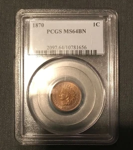 1870 INDIAN HEAD CENT CERTIFIED PCGS MS64BN SCARCE DATE VERY NICE! - Picture 1 of 2
