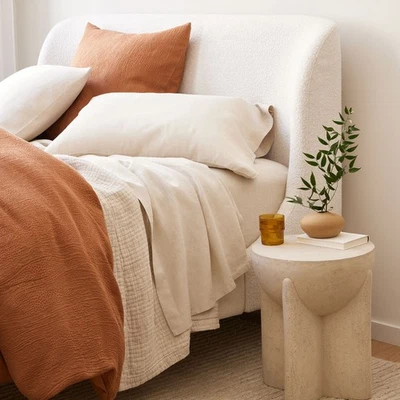 West Elm $199 European Flax Linen Blanket Melange Natural Queen NEW w/o Tag - Image 1 of 4