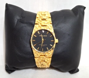 Vintage 1999 Milan Men's Gold Nugget Diamond Quartz Wrist Watch Needs Battery - Picture 1 of 3