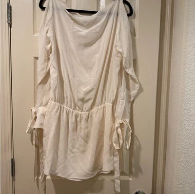 Vestido Alexis 100 % seda crema manga corbata talla pequeña Foto 1 de 3