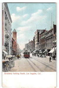 Broadway LOS ANGELES, CA Street Scene Cable Car 1910s Vintage Postcard - Picture 1 of 2