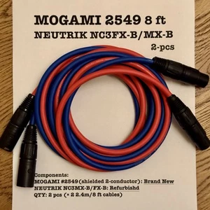 Mogami 2549 NEUTRIK Gold XLR Mic Cables 8ft (2-Pack, Blue, Red ) – made in Japan - Picture 1 of 11