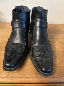 Alberto Fellini Black Western 10 Harness Ankle Cowboy Biker Boots Mens Size 8.5 - Picture 1 of 5