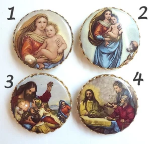 Choice: Large Vintage Religious Picture Buttons ~ Ceramic Set in Metal ~ 1-5/16" - Picture 1 of 8