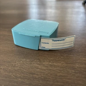 Vintage Tupperware Etikettenhalter Spender Aqua Blau Behälter mit Klebeetiketten - Bild 1 von 8