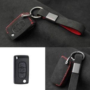 Full Suede Covered Key Fob Remote Protector Holder Cover Case For Peugeot 308 - Picture 1 of 5