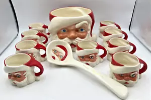 Vintage Jamar Mallory Santa Punch Bowl Ladle 9 Mug Set - Picture 1 of 24