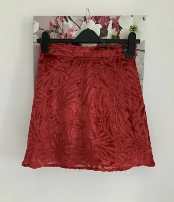River Island Red Devore Velvet Mini Skirt, UK Size 8 New - Image 1 of 4
