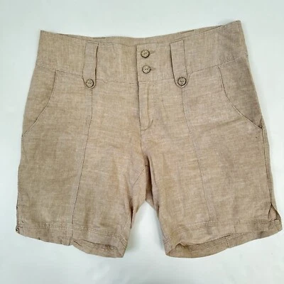 Columbia 亚麻混纺短裤女式 8 码棕色中腰口袋宽腰带 — 第 1/4 张图片