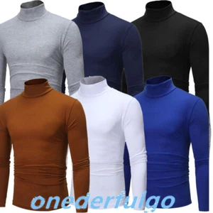 Mens Turtleneck Pullover Long Sleeve Jumper Tops Warm Casual Slim Fit AU - Picture 1 of 34