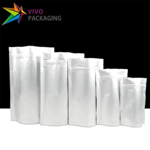 Matt Silver Stand Up Doy Pouches, Zip Seal Aluminium Mylar Zipper Bags (100 pcs) - Picture 1 of 2