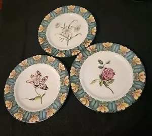 3 limoges hand decorated godinger france iris hybrid tea rose decorative plates - Picture 1 of 5