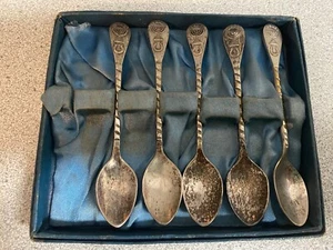 Vintage Lot of 5 Israel Menorah 4.75” Souvenir Silver 100 Demitasse Spoons - Picture 1 of 5