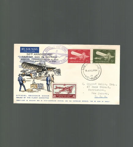 Australia First Flight Cover Melbourne to New Jersey USA 1964 Cover