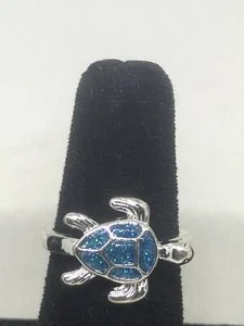 Turtle Blue Fire 925 Silver Ring Size 10 - Picture 1 of 9