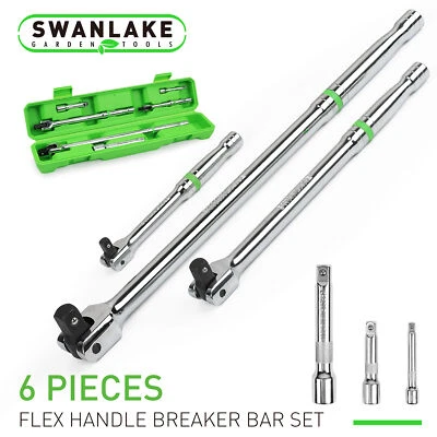 6-Piece Flex-Head Breaker Bar Set 1/2" 3/8" 1/4" Drive 15" 10" 6"  180 Rotatable - Image 1 of 4