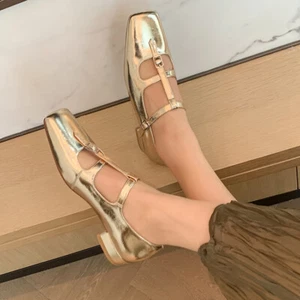 Women's 2024 Fashion Leather Square Toe T Strap Low Heel Mary Jane Shoes SUNS - Picture 1 of 15