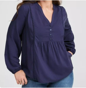 NWT Challis Relaxed Long Sleeve Blouse in color "Peacoat" (Navy) (3X) - Picture 1 of 9