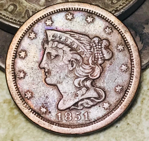 1851 Braided Hair Half Cent 1/2C Ungraded Choice US Copper Coin CC18774 Cover