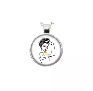 Autism Awareness Puzzle Piece Ribbon colorful Autism Mom Round Glass Necklace - Picture 1 of 3