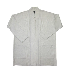 NWT Eileen Fisher Notch Collar Cardi in Pearl Merino Wool Blend Open Cardigan M - Picture 1 of 3
