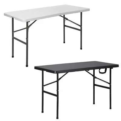 4FT Folding Table Durable w/Carry Handle Camping Party In/OutdoorWhite/Black - Image 1 of 2