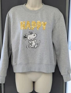 Cath Kidston x Peanuts Snoopy Size M Medium Sweater Sweatshirt Grey Cropped - Picture 1 of 6
