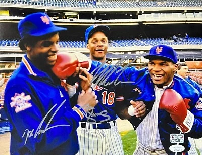 Mike Tyson Darryl Strawberry Dwight Gooden Signed Autographed 11x14 Photo JSA CO - Image 1 of 2