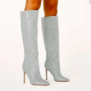BILLINI-EMMALINE SILVER RHINESTONE BOOTS SIZE 9 NWOB - Picture 1 of 9