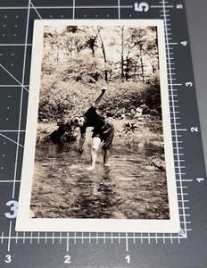 Odd Man Barefoot Feet River Weird Antique Snapshot PHOTO - Picture 1 of 3