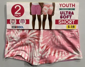 Girls Size S (7/8) 32 Degrees Cool 2-Pack Shorts Ultra Soft Coral Tie Dye / Pink - Picture 1 of 4