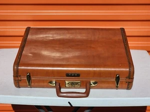 60s Vintage Samsonite Briefcase Brown Leather Brass Hardshell Case No Key - Picture 1 of 4